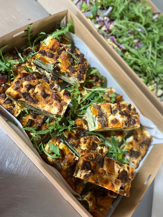 GLC: Roast Pumpkin, Caramelised Onion & Buffalo Feta Frittata with rocket salad (GF)
